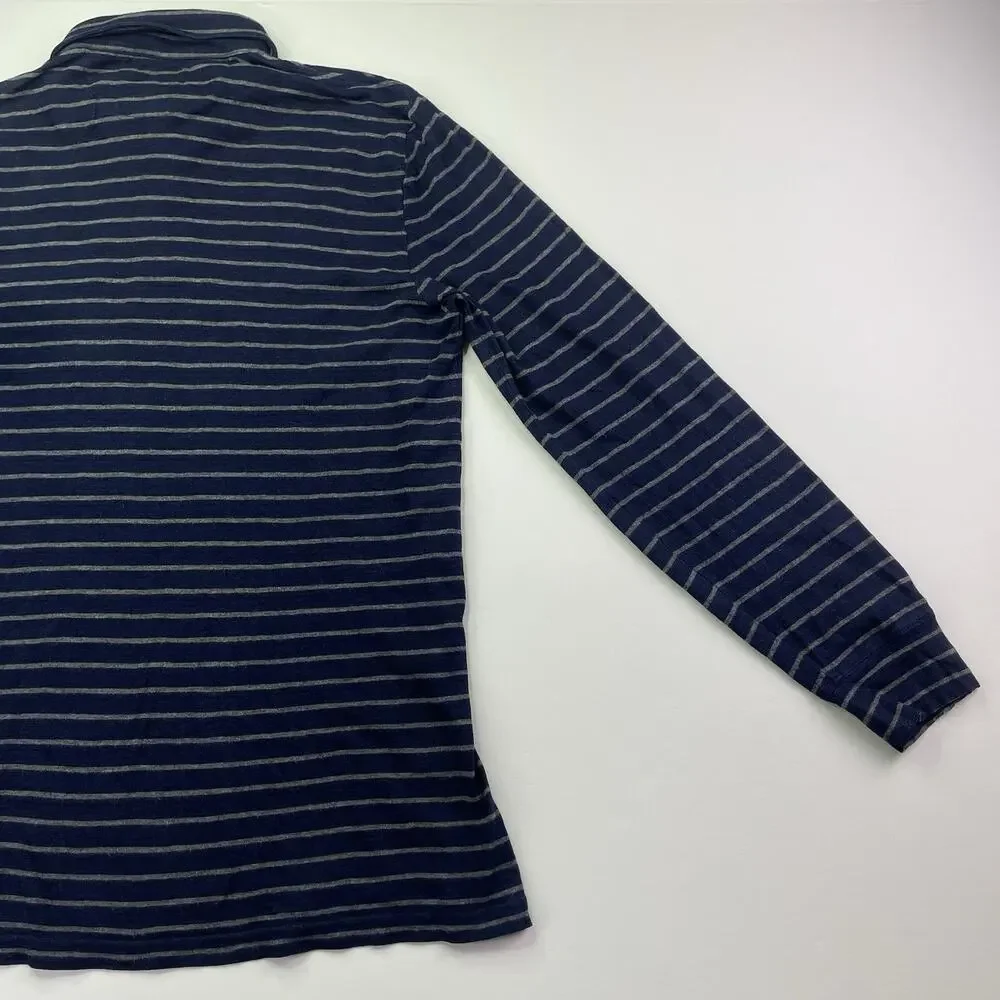Faherty LS Polo Shirt Mens Medium Collared Blue White Stripes